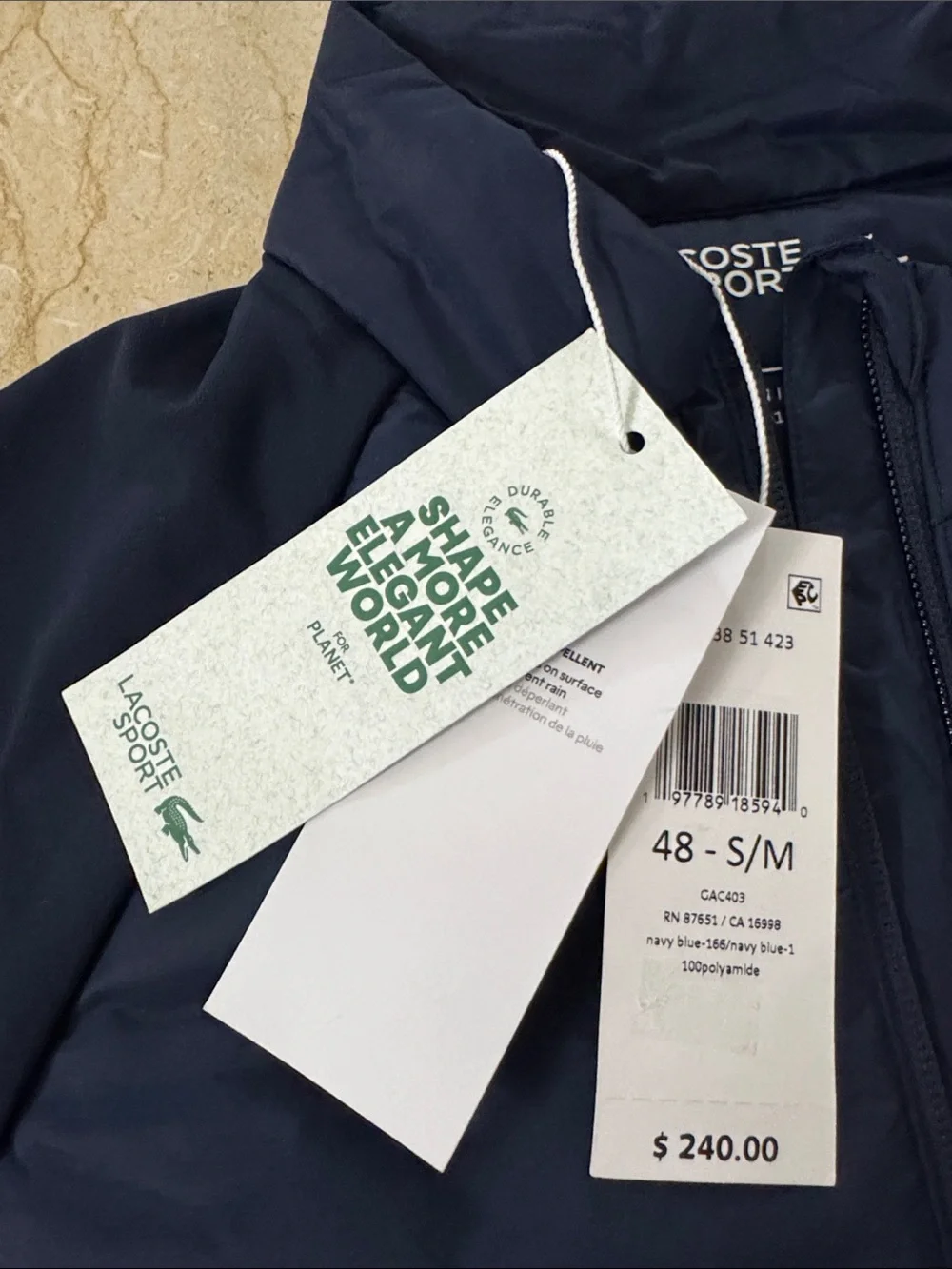 NWT Lacoste Navy Quilted Golf Jacket